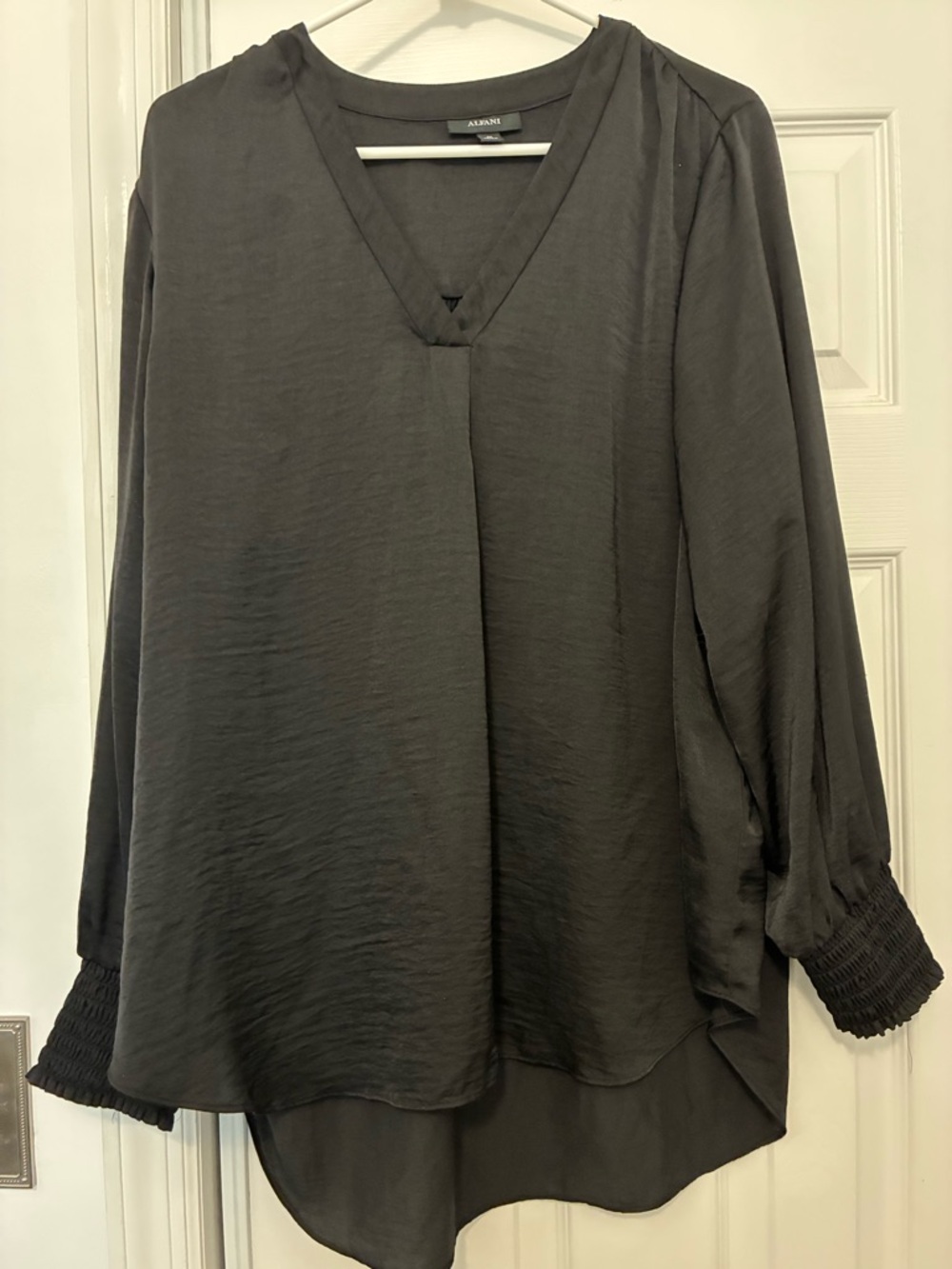 Alfani Silky Black Flowy V-Neck Long Sleeve Blouse